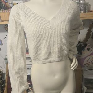 Forever 21 Cream V-Neck Sweater